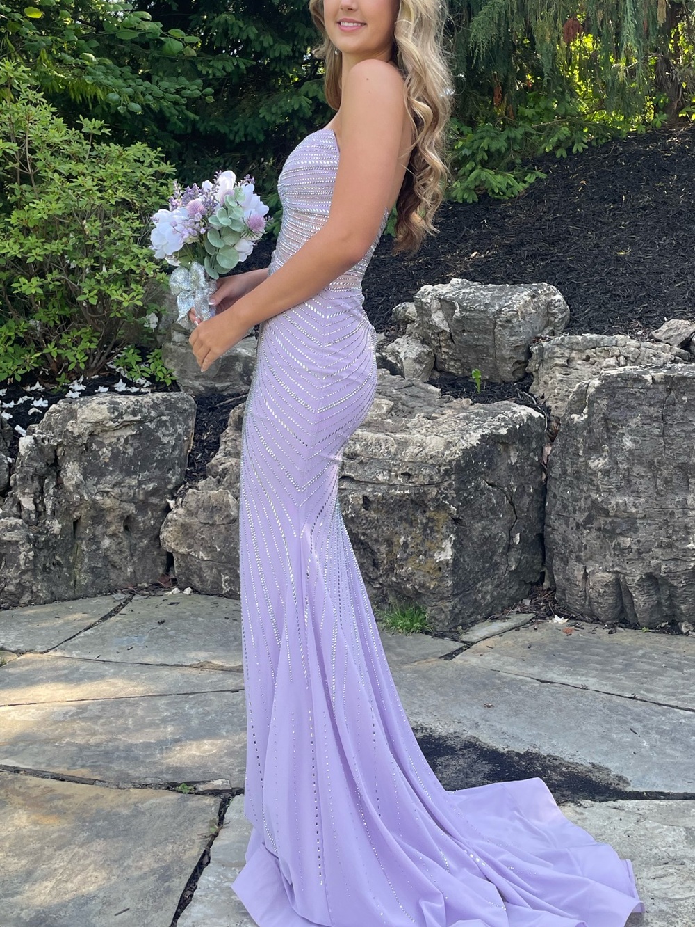 Sherri Hill 57651 Elegant Lavender Strapless Evening Gown